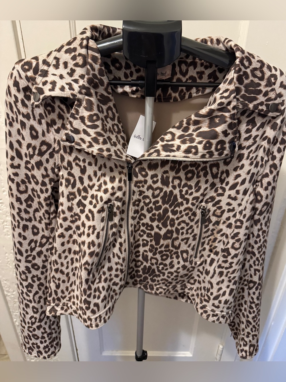 Cheetah Print Moto Jacket - Brown/Beige Willow and Root
